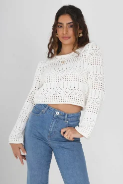 Camisola De Malha Perfurada Com Manga Comprida.