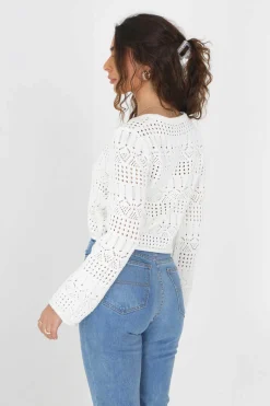 Camisola De Malha Perfurada Com Manga Comprida.