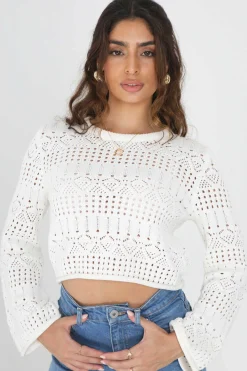 Camisola De Malha Perfurada Com Manga Comprida.