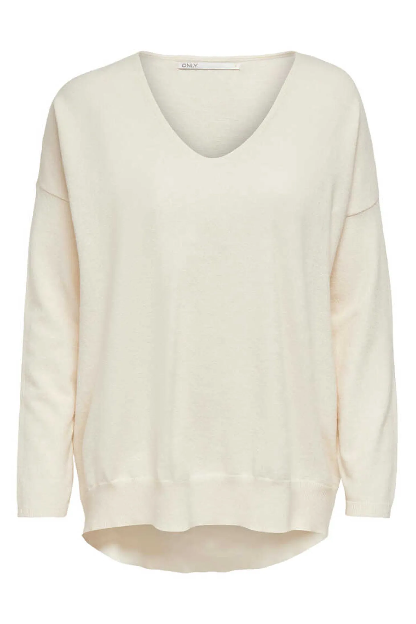 Camisola De Mulher Com Gola Em Bico E Manga Comprida.