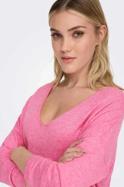 Camisola De Mulher Com Gola Em Bico E Manga Comprida.