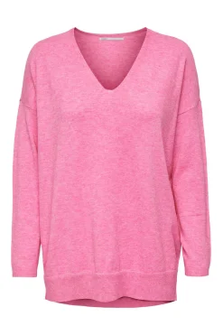 Camisola De Mulher Com Gola Em Bico E Manga Comprida.