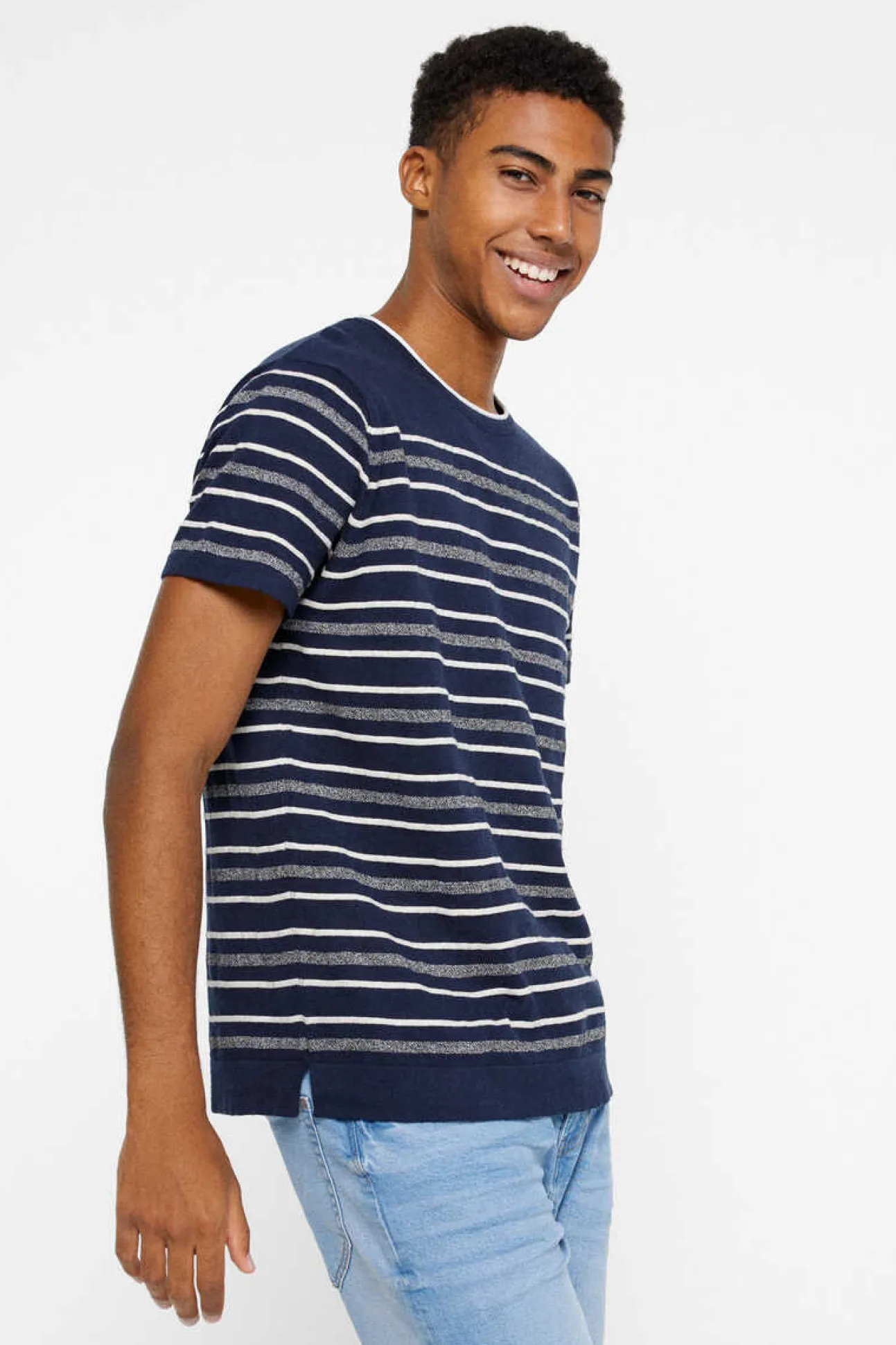 Camisola Manga Curta Riscas Estrutura