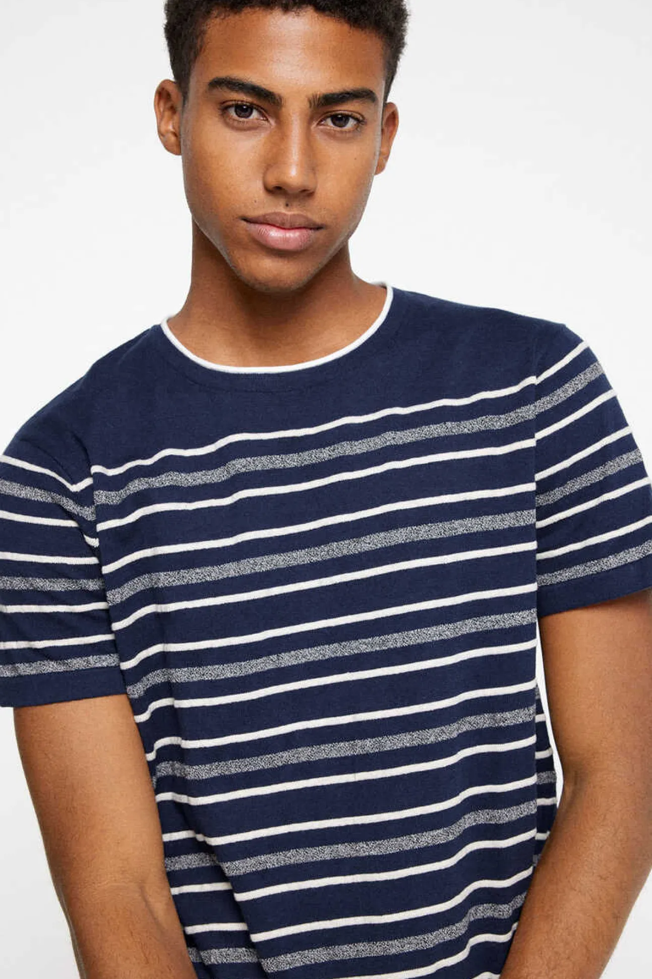 Camisola Manga Curta Riscas Estrutura