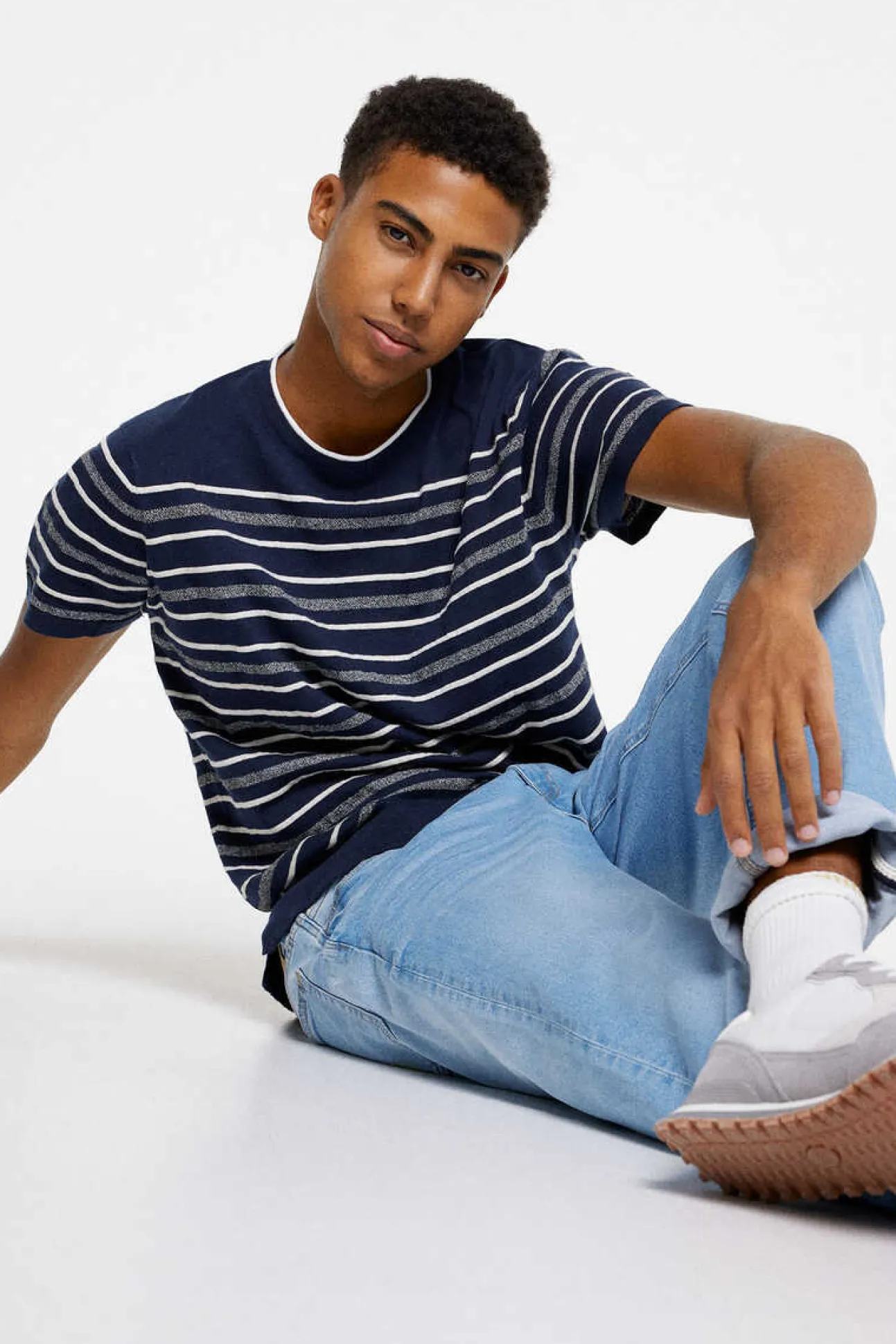 Camisola Manga Curta Riscas Estrutura