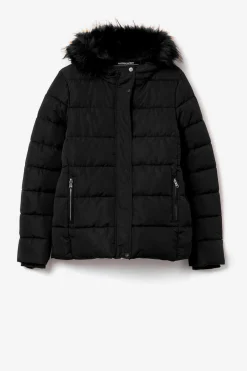 Casaco Acolchoado Com Capuz Com Pelo