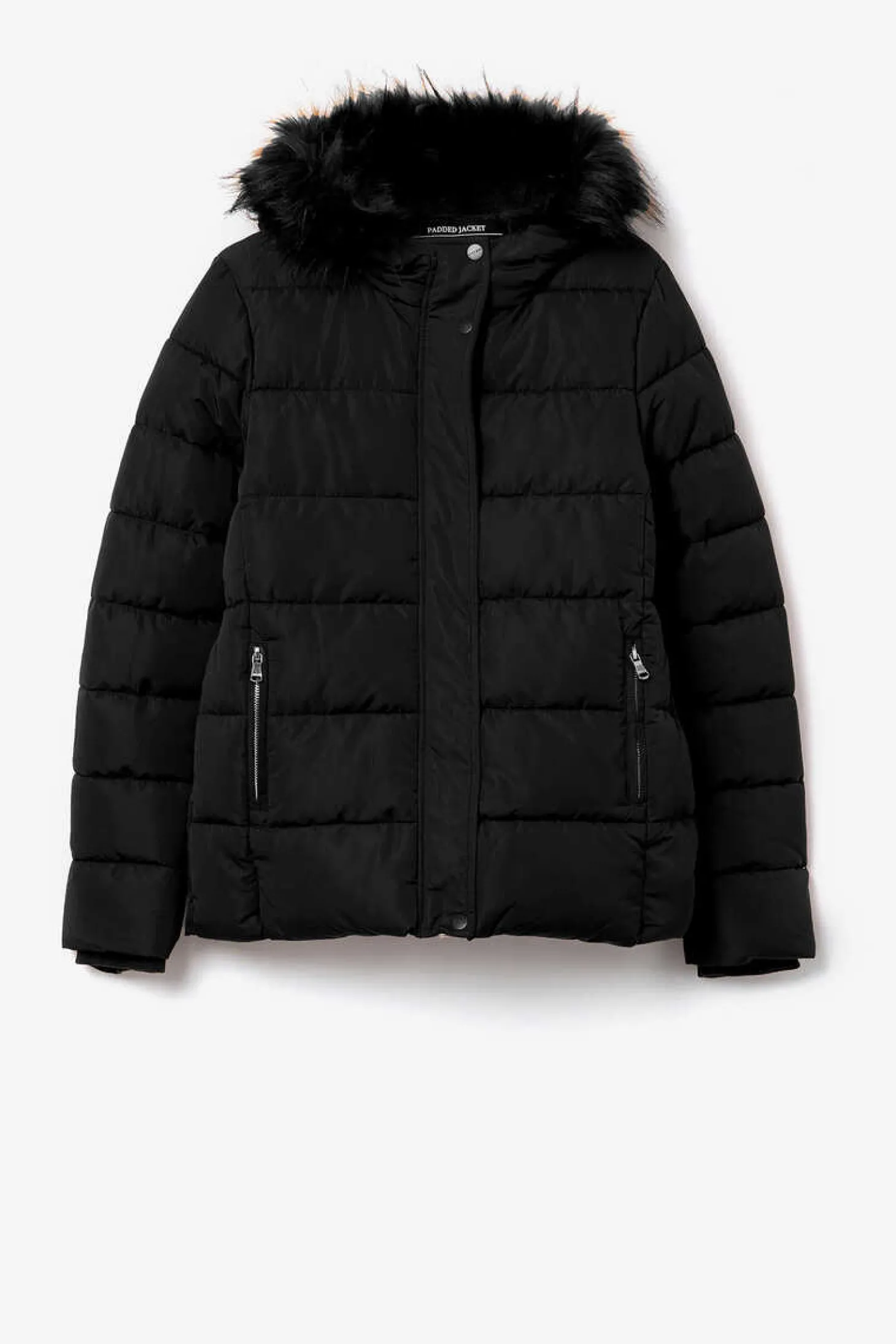 Casaco Acolchoado Com Capuz Com Pelo