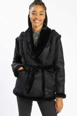 Casaco De Dois Tecidos Com Cinto