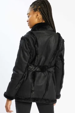 Casaco De Dois Tecidos Com Cinto