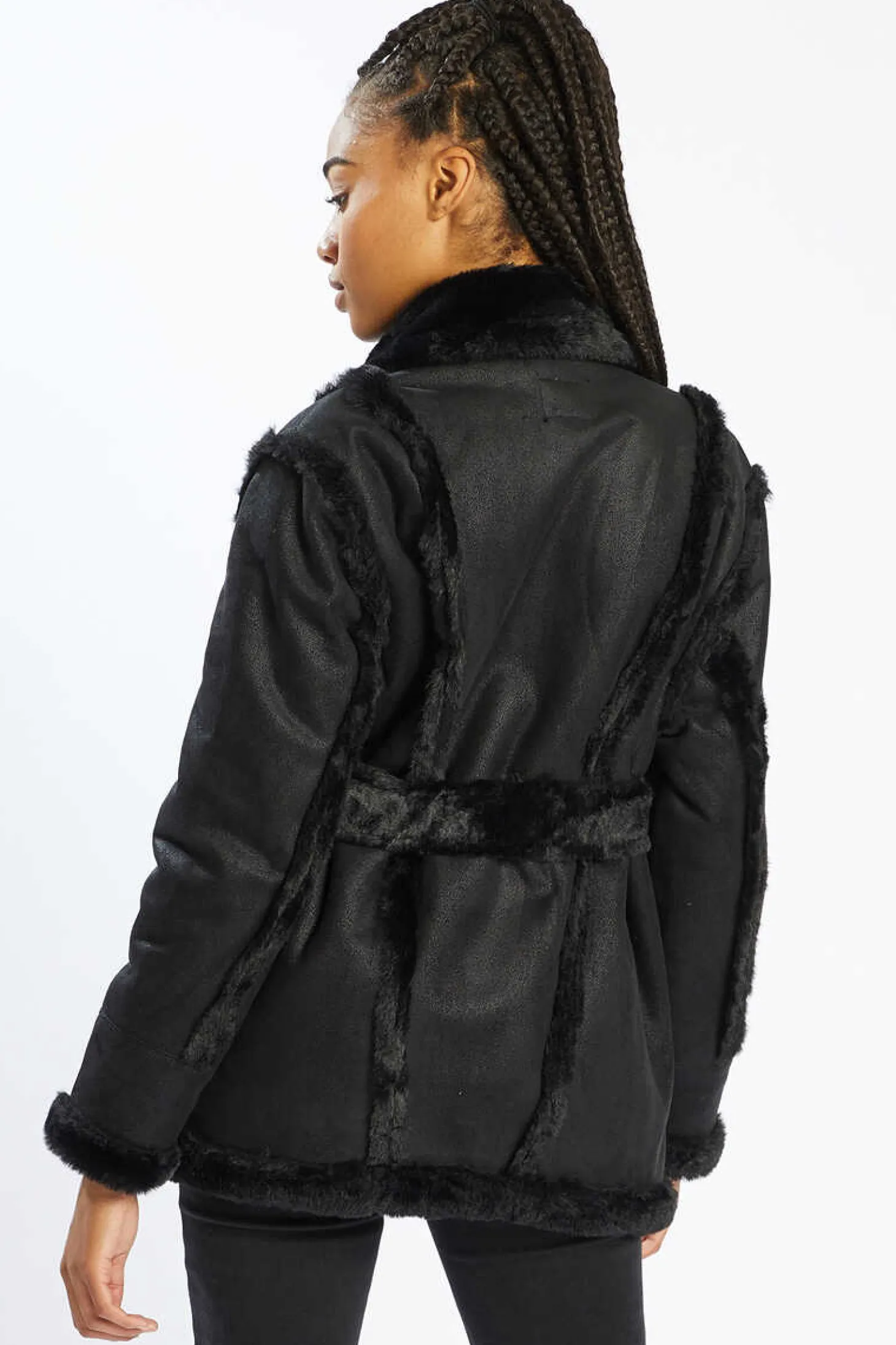 Casaco De Dois Tecidos Com Cinto