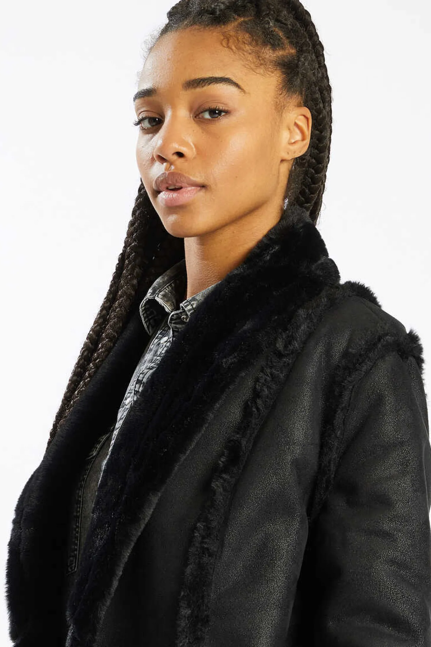 Casaco De Dois Tecidos Com Cinto