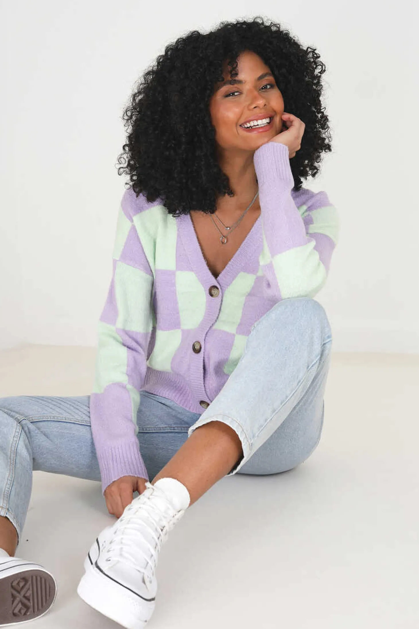 Casaco De Malha De Xadrez