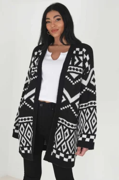 Casaco De Malha Em Jacquard Aberto