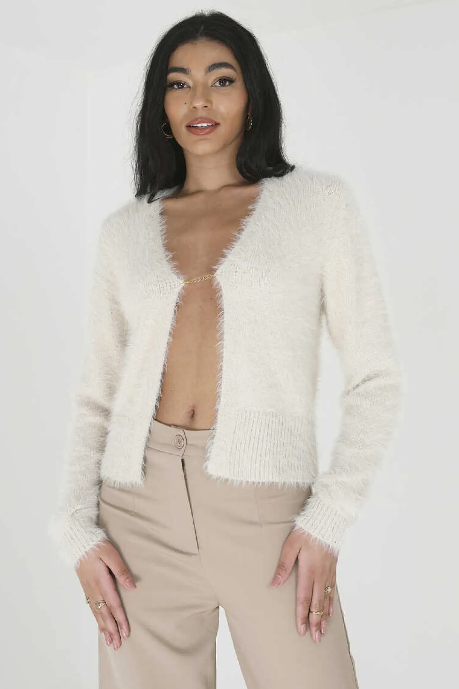 Casaco De Pelo Com Fecho De Corrente