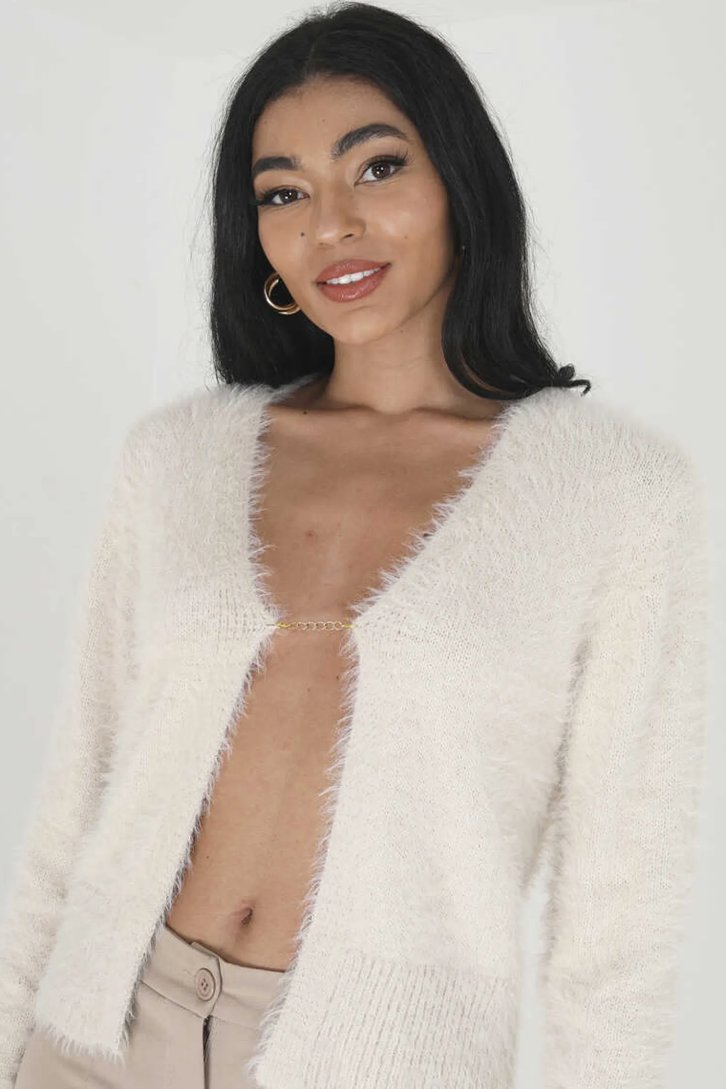 Casaco De Pelo Com Fecho De Corrente