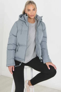 Casaco De Penas Acolchoado Com Capuz