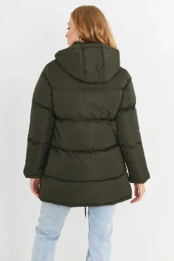 Casaco De Penas Acolchoado Com Capuz