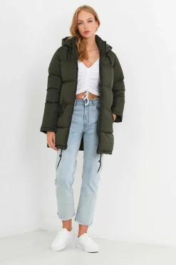 Casaco De Penas Acolchoado Com Capuz