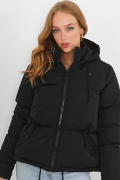 Casaco De Penas Acolchoado Com Capuz