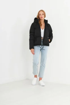 Casaco De Penas Acolchoado Com Capuz