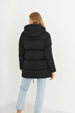 Casaco De Penas Acolchoado Com Capuz