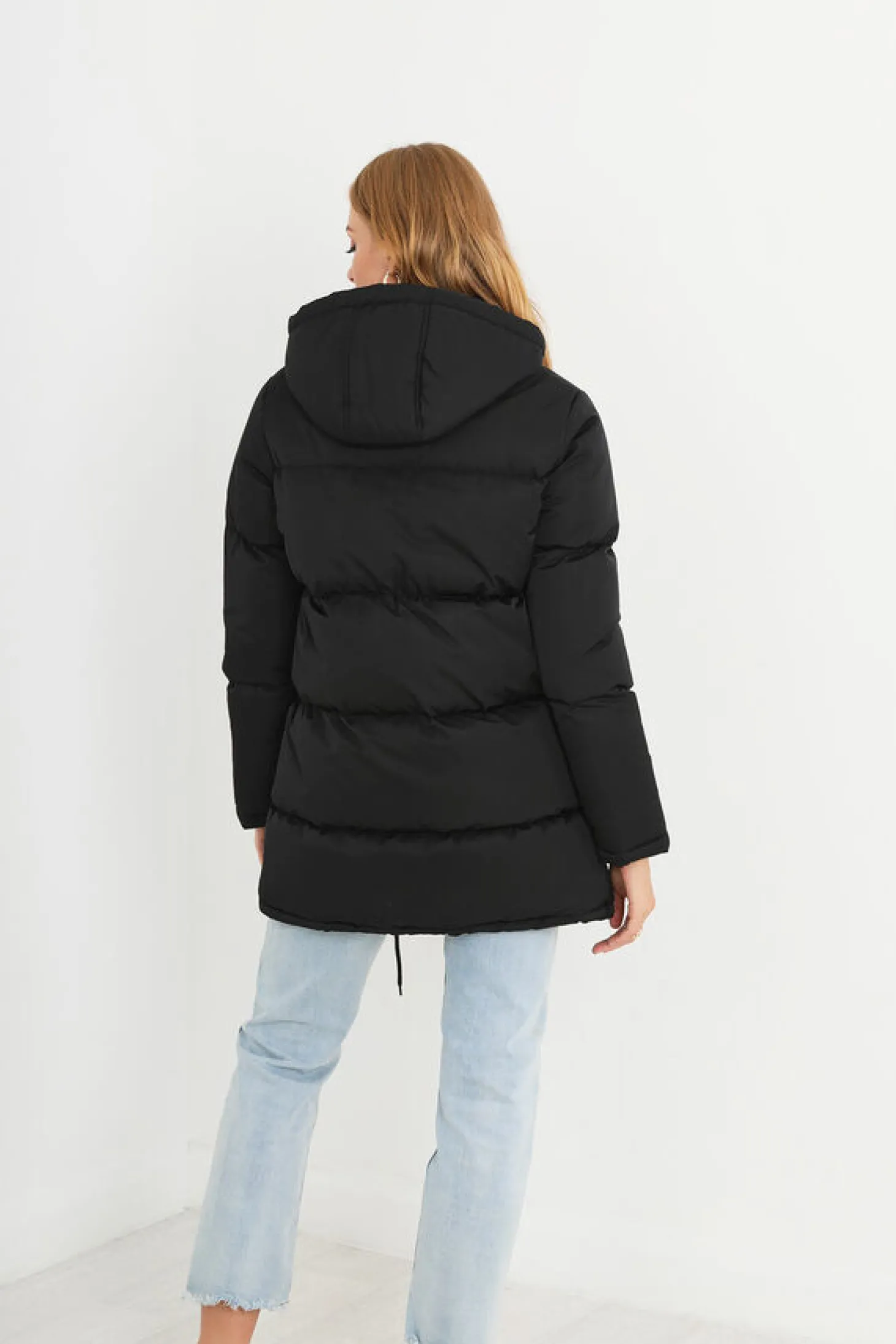 Casaco De Penas Acolchoado Com Capuz