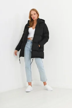 Casaco De Penas Acolchoado Com Capuz