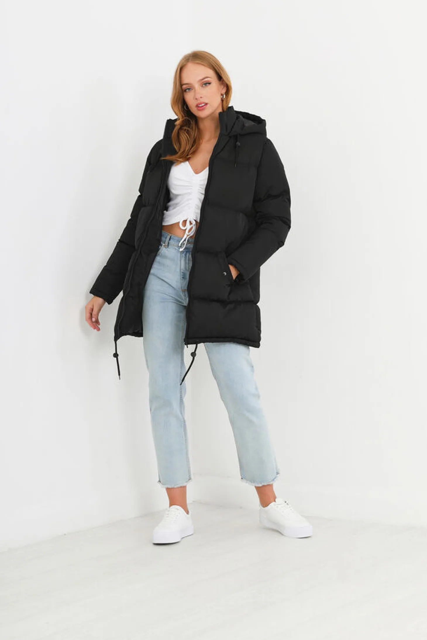 Casaco De Penas Acolchoado Com Capuz