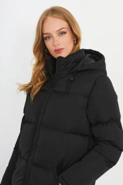 Casaco De Penas Acolchoado Com Capuz