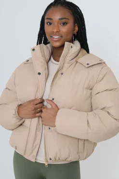 Casaco De Penas Acolchoado Com Capuz