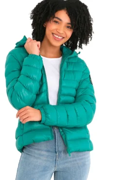 Casaco De Penas Acolchoado Com Capuz