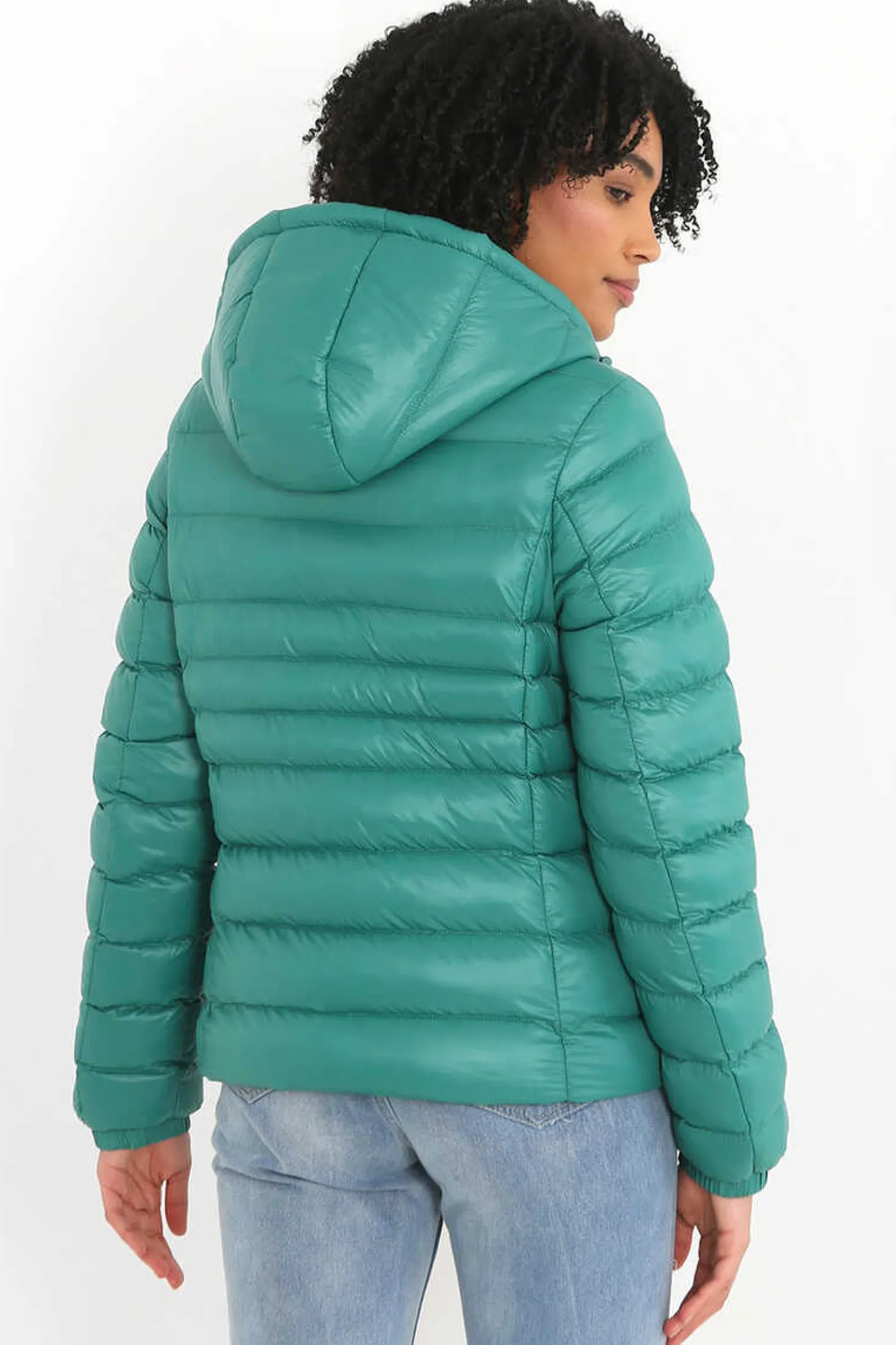 Casaco De Penas Acolchoado Com Capuz