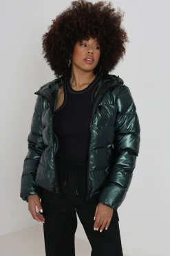 Casaco De Penas Acolchoado Com Capuz