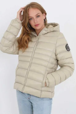 Casaco De Penas Acolchoado Com Capuz