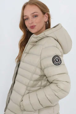 Casaco De Penas Acolchoado Com Capuz