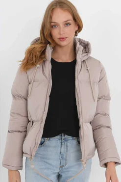 Casaco De Penas Acolchoado Com Capuz