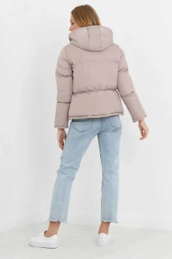 Casaco De Penas Acolchoado Com Capuz