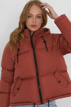 Casaco De Penas Acolchoado Com Capuz