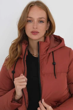 Casaco De Penas Acolchoado Com Capuz