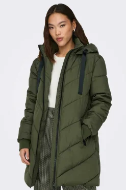 Casaco De Penas Comprido Com Capuz