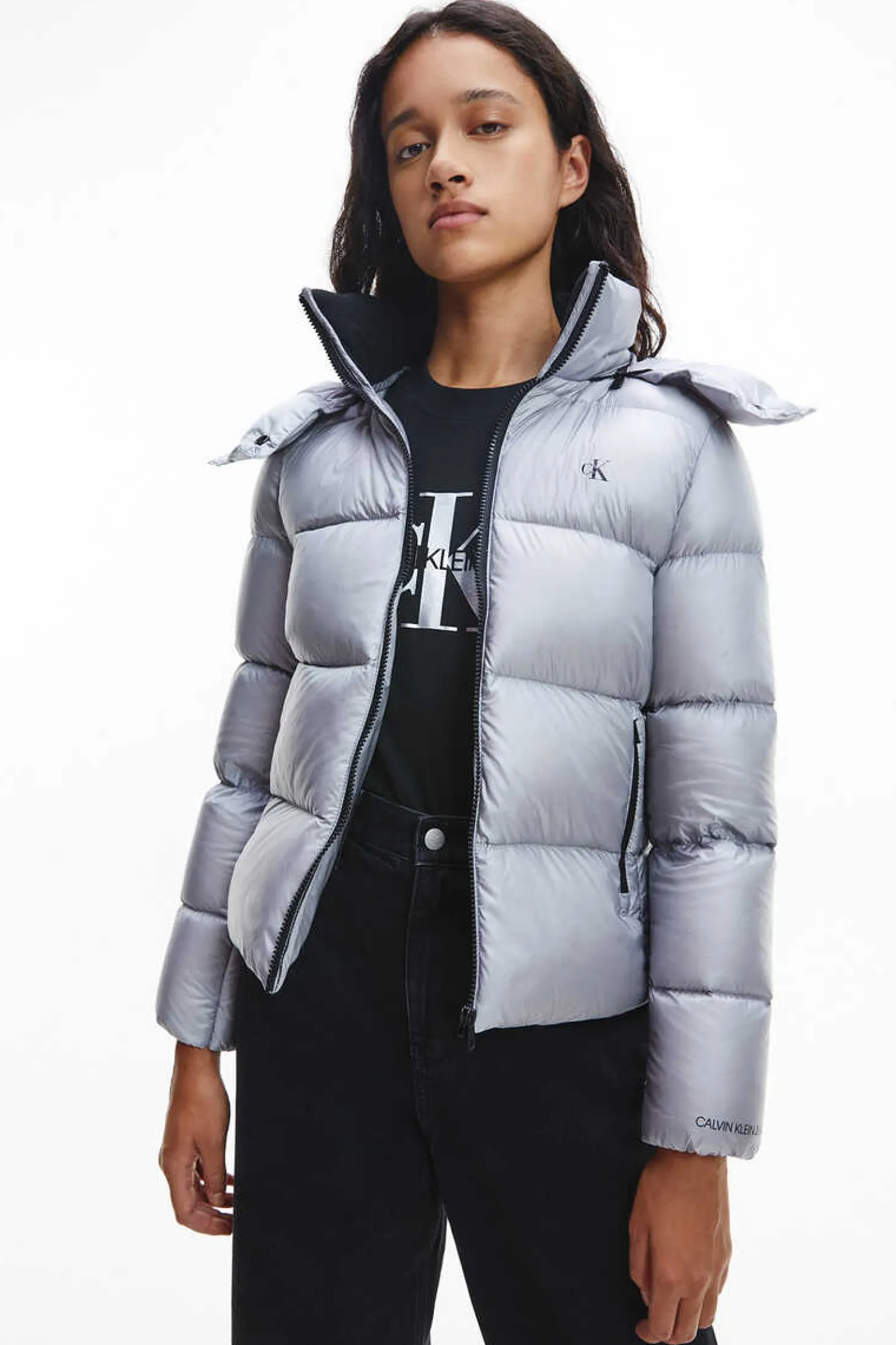 Casaco De Plumas Com Capuz