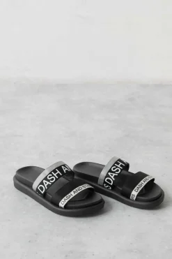 Chinelos Tiras Logo Cinzento