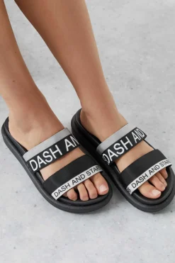 Chinelos Tiras Logo Cinzento