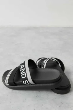 Chinelos Tiras Logo Cinzento