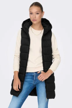 Colete Comprido Acolchoado Com Capuz