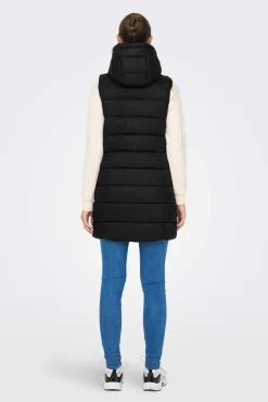 Colete Comprido Acolchoado Com Capuz