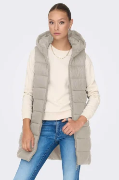 Colete Comprido Acolchoado Com Capuz