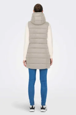 Colete Comprido Acolchoado Com Capuz