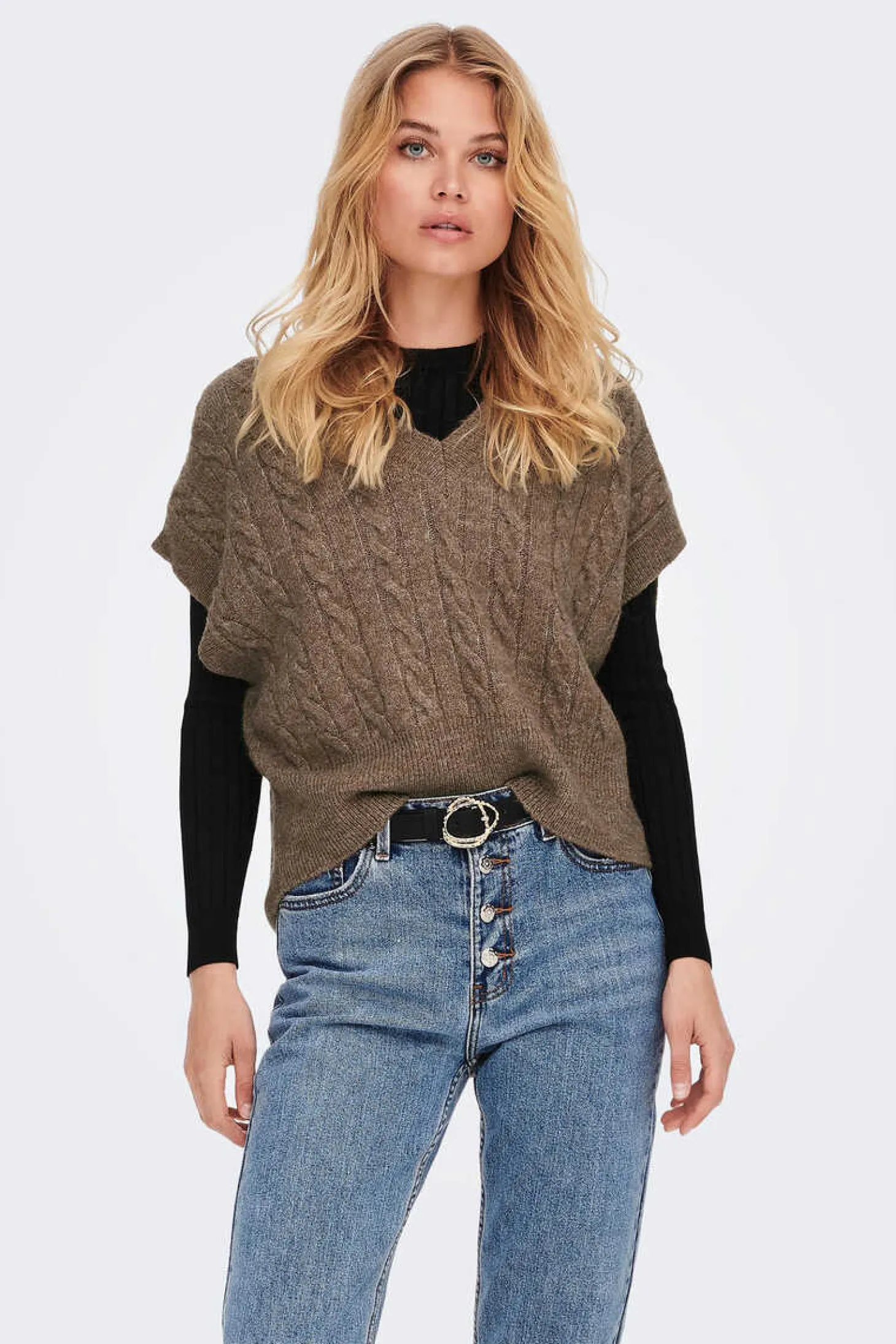 Colete De Malha De Gola Em Bico