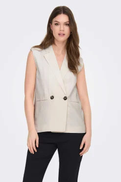 Colete Duplo Botao Linho E Viscose